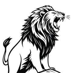 Obraz premium Majestic roaring lion illustration with fierce expression and flowing mane isolated on white background