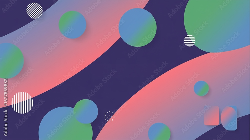 Poster abstract gradient background with colorful circles and geometric shapes in modern digital art style 