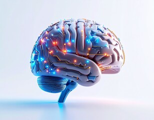 Futuristic brain with glowing circuits and connections artificial intelligence technology