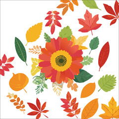 Autumn abstract colorful Background. Fall season and Thanksgiving theme. Editable vector templates with leaves and geometric pattern. Nature elements for poster, banner, cover, card, Sale, advertising