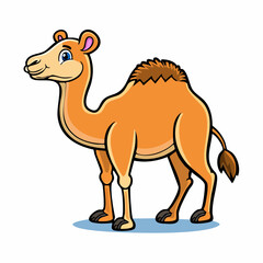 Cartoon camel illustration standing in profile with a friendly expression and simple design