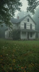 Misty abandoned farmhouse