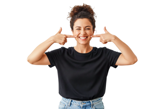 happy young woman with hands up isolated on white - Powered by Adobe