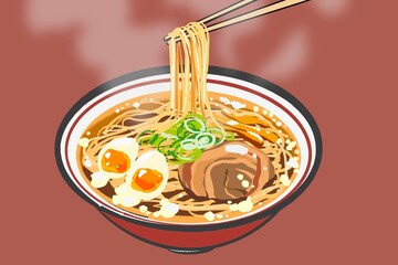 麺を持ち上げたラーメンのイラスト