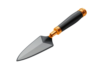 Sharp, angled trowel with dark handle and gold accents