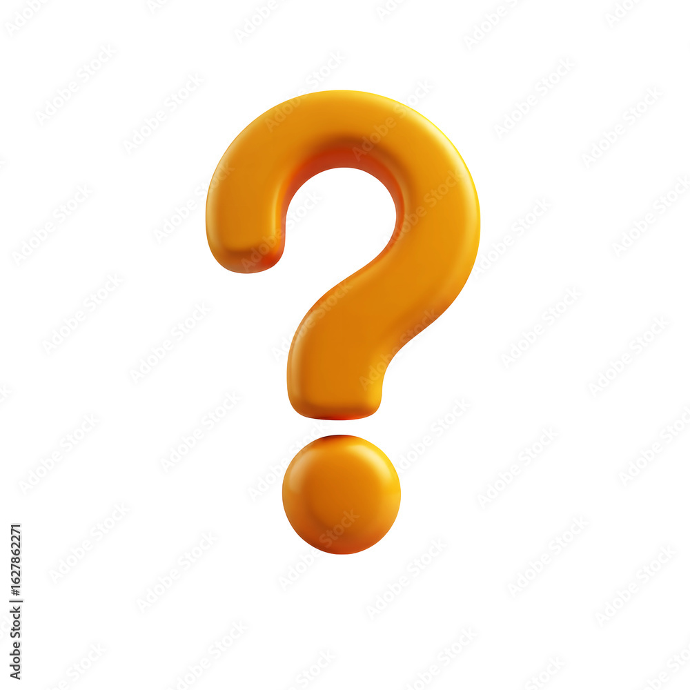 Aufkleber a glossy orange question mark with a rounded shape isolated against space on transparent background