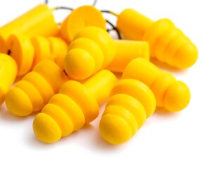 Close-up of yellow earplugs