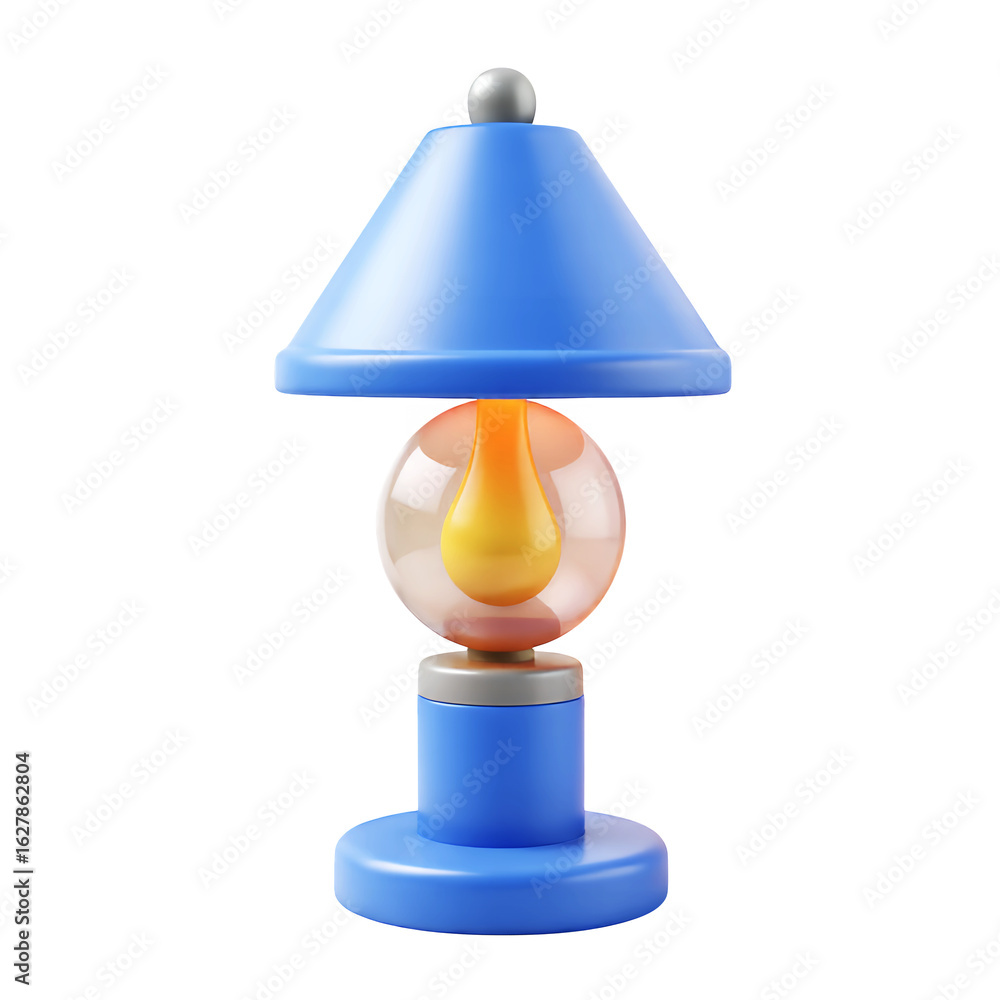 Poster a whimsical blue lamp with a glowing orb and a conical shade against view on transparent background