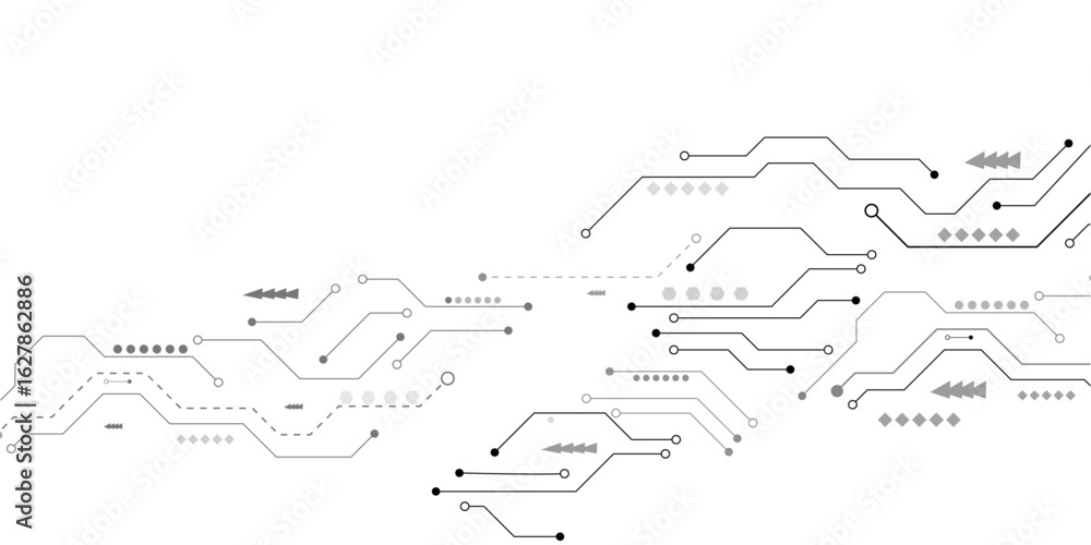 Poster abstract grey circuit line technology pattern on white background, futuristic vector illustration of