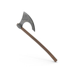 Medieval Battle Axe with Wooden Handle Isolated on Transparent Background