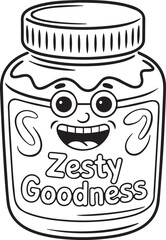 Zesty Goodness Jar Outlined Illustration with Funny Face and Glasses Vector