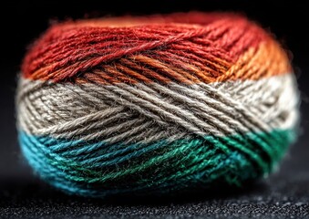 Indian flag made with tricolor yarn, flat lay on black background, Independence Day concept