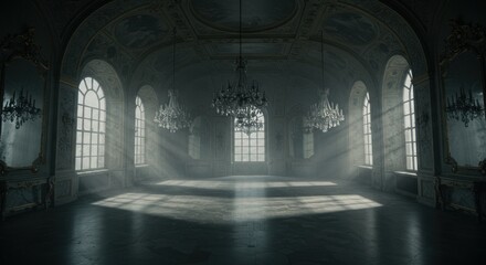 Grand, empty hall bathed in light