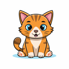 Obraz premium Adorable Orange Tabby Kitten Cartoon Character with Big Blue Eyes and Playful Expression