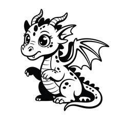 Cute baby dragon with big eyes and wings sitting