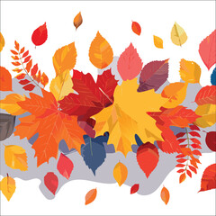 Obraz premium Autumn abstract colorful Background. Fall season and Thanksgiving theme. Editable vector templates with leaves and geometric pattern. Nature elements for poster, banner, cover, card, Sale, advertising