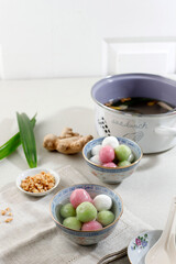 Ronde, Indonesian Traditional Warm Ginger Drink with Glutinous Rice Dumpling Balls.