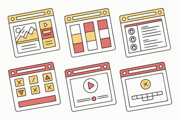 Collection of six different web browser window interface designs