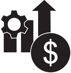 Business Growth Icon with Dollar Sign and Gear – Financial Success Vector