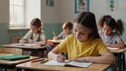 Children students inside classroom - Back to school, campus lifestyle and education concept - Models by AI generative - Powered by Adobe