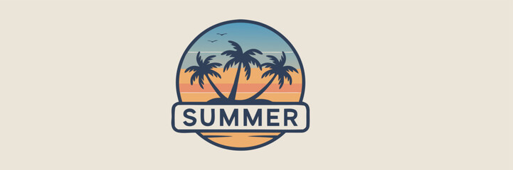 Obraz premium Summer Tropical With Palm Trees Silhouette, Blue Sky and Birds for Vacation or Logo