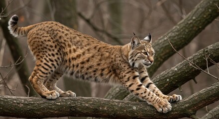 Obraz premium Lynx on a branch in forest