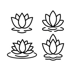 Set of Simple Line Art Lotus Flowers on Water Line Art Illustrations, icons, logos