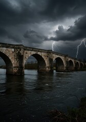 Stormy Bridge Over River