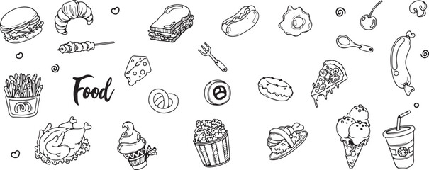  Bakery and Pastry Doodle Set – Cupcakes, Muffins, Cookies, Bread, Sweet Treats, Hand Drawn Food, Cafe Art, Line Illustration, Bakery Icons, Monochrome Sketch, Minimalist Dessert, Food Vector, Cute Sw