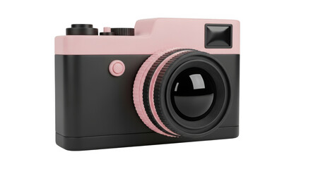 A stylish pink and black vintage camera, isolated on transparent background