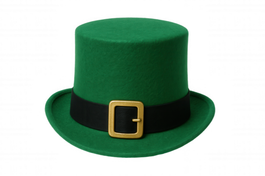 Iconic Green Leprechaun Hat with Black Band and Gold Buckle, Symbolizing Luck and Irish Heritage