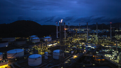 Chimney of crude oil refinery, Oil refinery plant industry factory zone, oil and gas petrochemical...