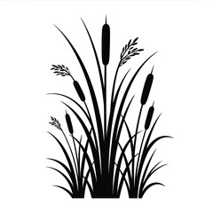 Silhouette of cattails and reeds in a marshy wetland