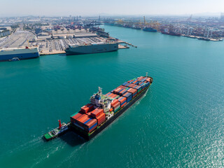 containers ship sailed into commercial port for load and unloading cargo from container ship for...