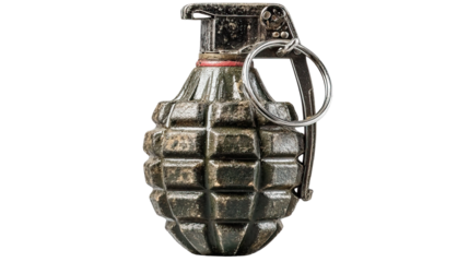 Hand Grenade Close-up: A detailed shot of a hand grenade, showcasing the intricate design and military hardware in a professional and realistic light.