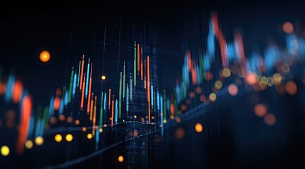 Abstract stock market chart display.  Bokeh lights blur background