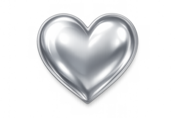 Silver metallic heart symbolizing romantic feelings, gleaming against transparent background, ideal for love-themed designs and valentine's graphics
