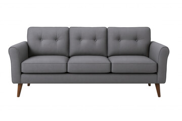 Fototapeta premium Elegant Three-Seater Sofa with Tufted Back Cushions and Tapered Wooden Legs, Modern Upholstered Furniture