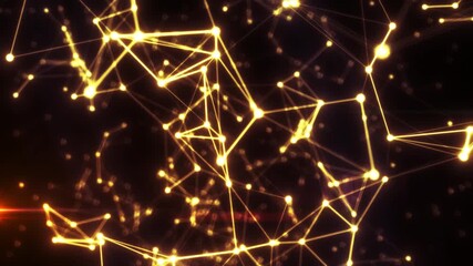 Abstract glowing yellow network of connected nodes and lines on a dark background, symbolizing data or neural connections - Powered by Adobe