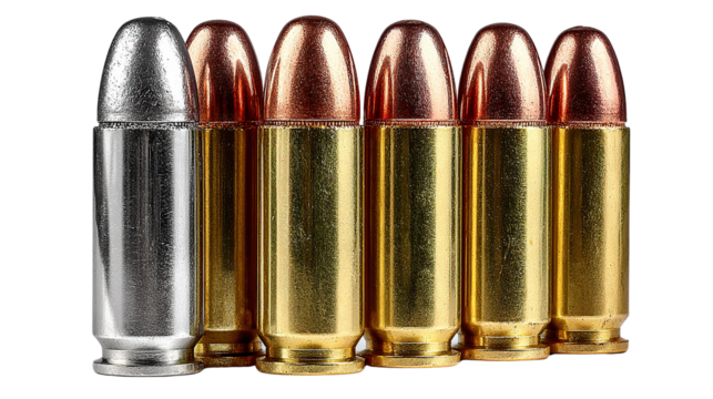 Ammunition Display: a close-up of metallic shiny bullets with copper head, symbolizing a sense of readiness and power.