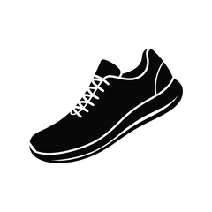 Black silhouette of a modern athletic running shoe with white laces