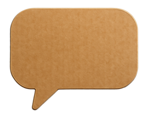 Brown cardboard speech bubble shape for messaging or communication concepts on transparent background.