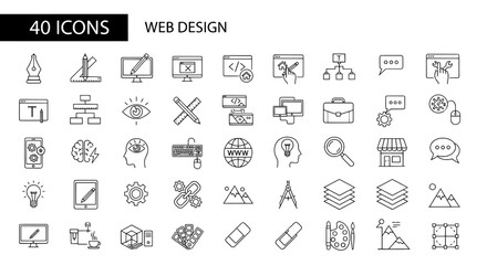 Forty Clean Line Web Design Icons: Modern, Minimalist, Creative Workflow.