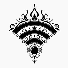 Elegant black decorative motif with intricate swirls and shapes, design art
