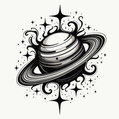 Stylized Saturn with swirling stars, cosmic wonder
