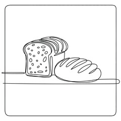 Simple line drawing of sliced bread and a loaf