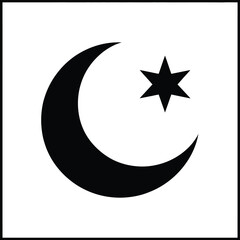 Simple black crescent moon and star symbol