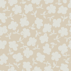 Seamless pattern with hand drawn meadow bold flowers. Floral Block Prints inspired by printmaking that uses wooden blocks to transfer repeating designs onto textiles.