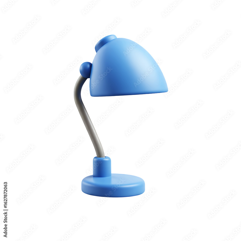 Poster a stylized blue desk lamp with a flexible arm in a studio setting on transparent background