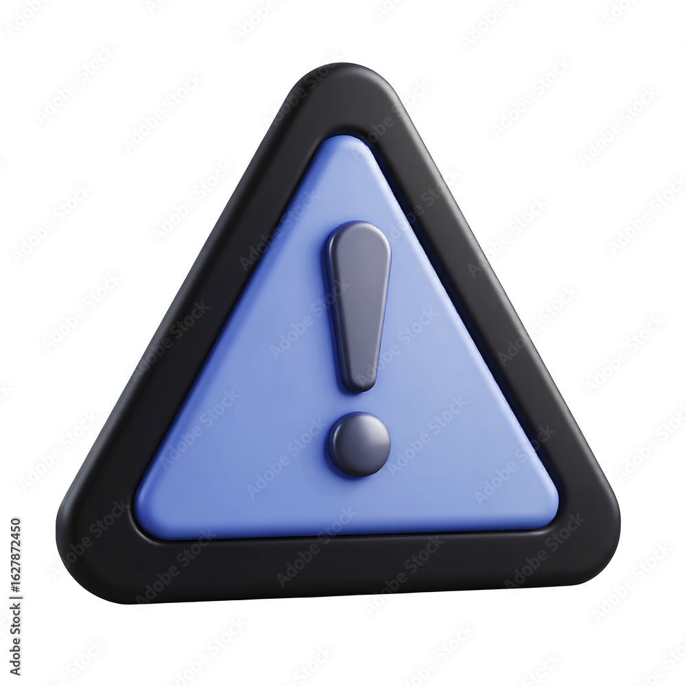 Poster a 3d rendering of a blue triangle warning sign with a black border and exclamation point inside on t
